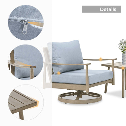 HAPPATIO Aluminum Outdoor Furniture Set - 5 Pieces Patio Furniture Set Includes 1 Side Table, 2 Swivel Chairs and 2 Ottomans with Thick Cushion, Patio Conversation Set for Backyard Poolside (Grey)