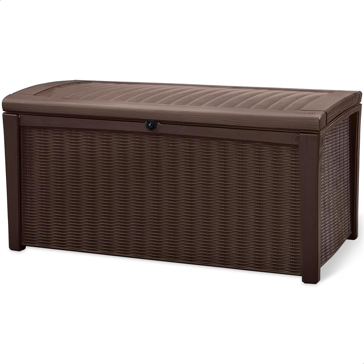 Keter Borneo 110 Gallon Rattan Wicker Resin Deck Storage Box Bench, Brown