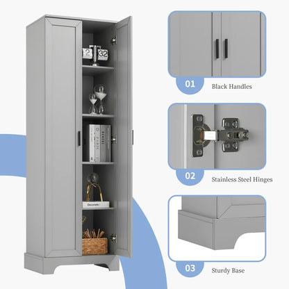 22'' Double Door Storage Cabinet with Adjustable Shelves, High Quality Bathroom Cabinet with  MDF Material, for Living room, Bathroom, Black