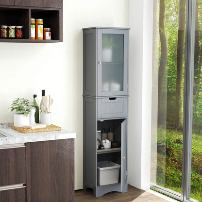 Costway Tall Bathroom Cabinet with Adjustable Shelves Deep Drawer for Living Room Black