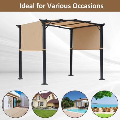 Outsunny 8' x 10' Retractable Pergola Canopy Steel Frame Polyester Fabric Gazebo with Top Cover,Retractable Canopy Shade Awning