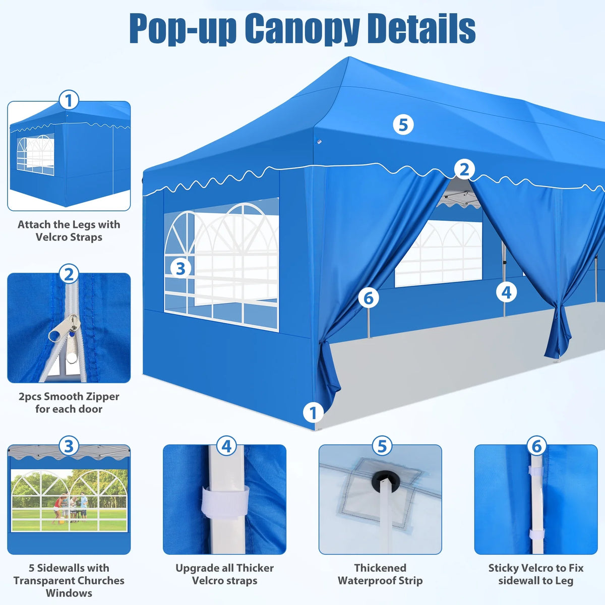 SANOPY 10' x 20' Pop up Canopy Party Tent with 6 Removable Sidewalls, Wave Eave Outdoor Waterproof Patio Gazebo Tent with Carry Bag, Backyards Camping Picnics, Black
