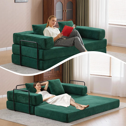 Taicans ?Convertible Floor Sofa Bed - 3 Seats Foldable Corduroy Futon Couch w/Pillow Support,Space-Saving Guest Bed for Living Room,Dorm,No Assembly Compressible Foam Mattress (Gray,76.7Inch L)