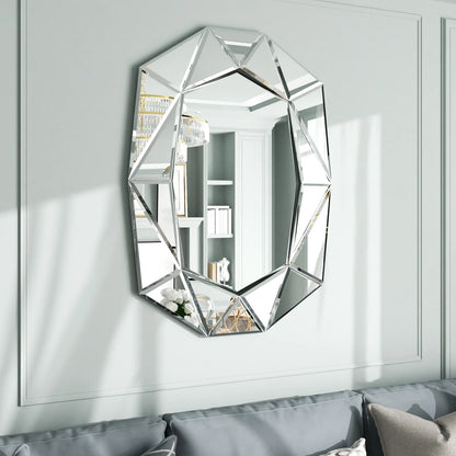 LUVODI Geometric Mirror Wall 28 x 39 inch Art Mirror Green 3D Glass Beveled for Bathroom Living Room