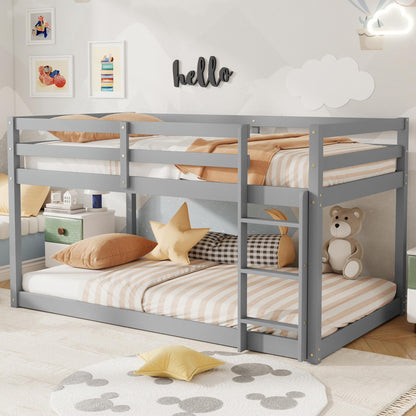 SESSLIFE Bunk Bed Twin Over Twin, Low Floor Bunk Bed with Guard Rails for Dorm, Small Space, No Box Spring Needed(White)