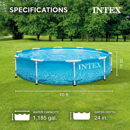 INTEX Round Metal Frame 10ft x 30in Above Ground Swimming Pool Set, Blue