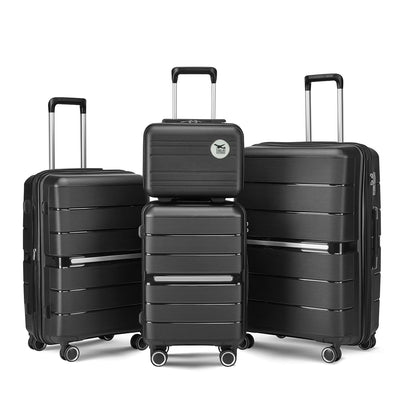 4 Piece Luggage Set, Expandable Lightweight Suitcase Set, PP Materials Travel Luggage with TSA Lock Spinner Wheels, White (14/20/24/28)