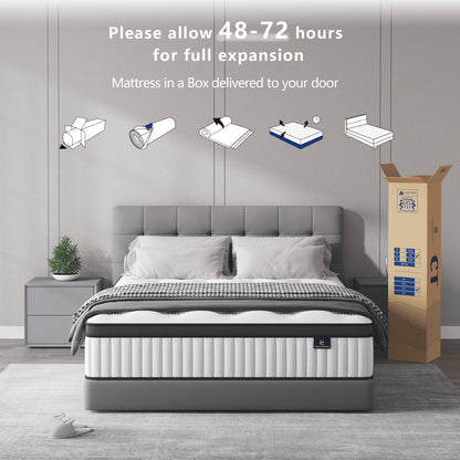 Madevos Full Mattress in a Box, 12 inch Memory Foam individual Pocket Spring Hybrid Mattress - Medium Firm Support with Soft & Breathable