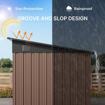 Aiho 6x4 FT Metal Storage Shed, Sheds & Outdoor Storage with Sliding Doors, Galvanized Steel Garden Shed for Bike Storage, Tool Storage - Brown