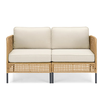 Swpormundo 6 Piece Wicker Patio Furniture Set,Outdoor Conversation Sectional Sofa w/Coffee Table,All-Weather Outdoor Sofa with Thick Cushions for Deck,Poolside,Garden,Beige