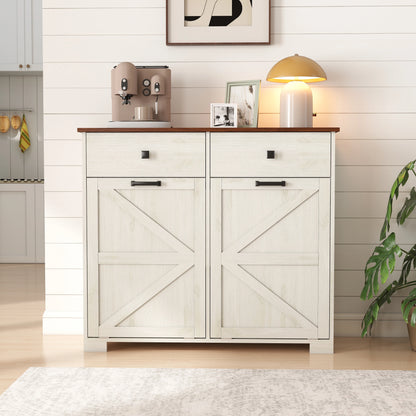 TrumanPick 61"H Large Buffet Sideboard Cabinet, TV Cabinet, Kitchen Pantry for Dining Room, Living Room, 61.3''L x 15''W x 29.8''H, White/Walnut