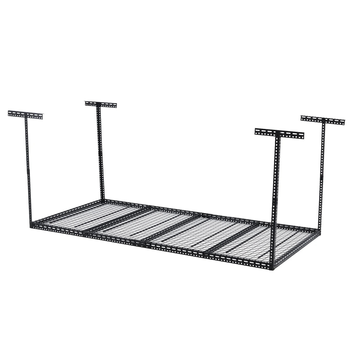 Overhead Garage Storage Rack - Heavy Duty 300kg Capacity, Adjustable 56-100cm Height, 180x120cm Black Steel Shelving with Hooks for Garage Organization