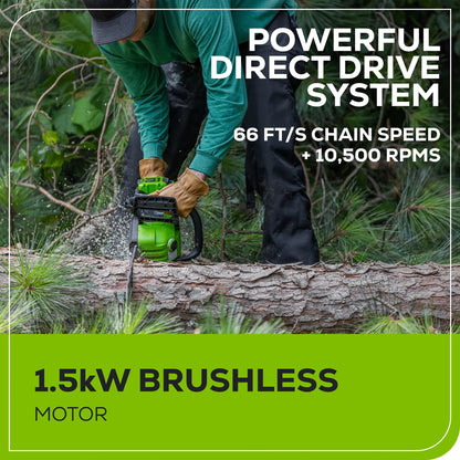 Greenworks 60V 16" 1.5kW Brushless Chainsaw with 2.5 Ah Battery & 3 Amp Charger 2028602
