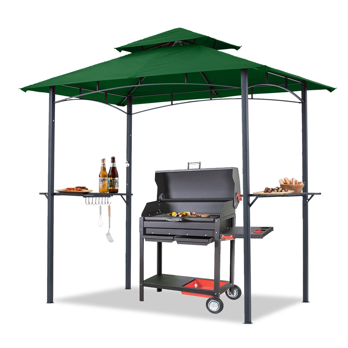 ABCCANOPY 8'x 5' Grill Gazebo Shelter, Double Tier Outdoor BBQ Gazebo Canopy with LED Light(Brown)