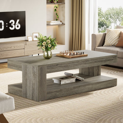 Tribesigns Coffee Table for Living Room, 47.24-Inch Farmhouse 2-Tier Accent Center Tea Cocktail Table with Storage, Elegant Grey, Rectangular