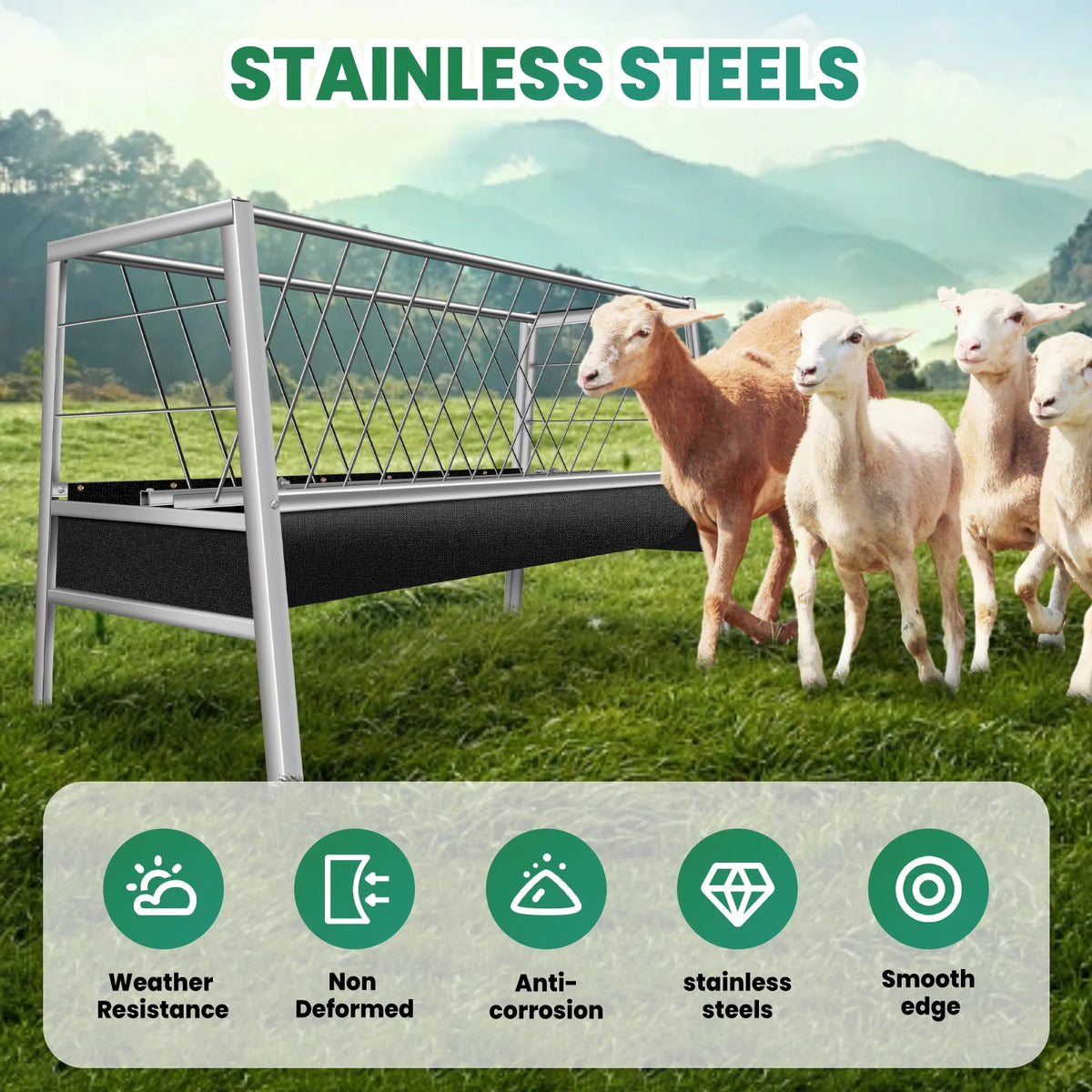 Stainless Steel Livestock Feed Stand, 2-in-1 Hay Water Trough, Heavy-Duty Joints, Ranch Durability