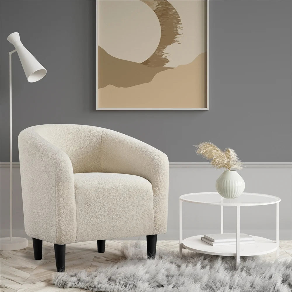 Topeakmart 2pcs Boucle Club Accent Chair for Livingroom, Ivory