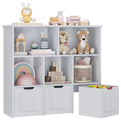 Homfa Toy Storage Organizer with 3 Movable Drawers, 5 Cube Kids Bookcase for Playroom, Storage Cabinet for Living Room, White Finish