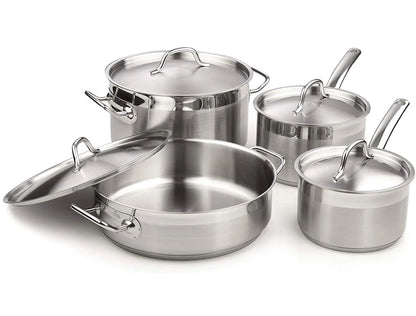 Cooks Standard Kitchen Cookware Sets Stainless Steel, Oven Safe Professional Pots and Pans Include Saucepan, Saut�� Pan, Stockpot with Lids, 8-Piece, Silver
