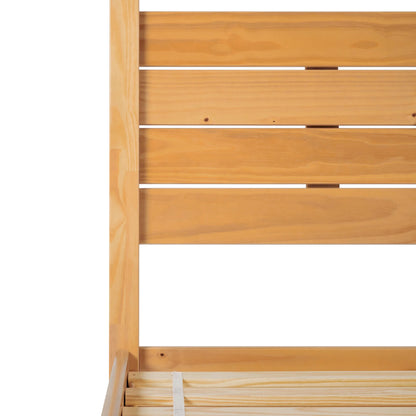 Walker Edison Minimalist Slatted Wood Queen Canopy Bedframe, Natural Pine