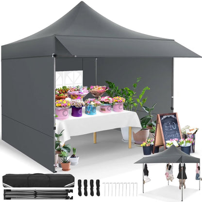 COBIZI 10x20 Pop Up Canopy Heavy Duty Party Tent with Removable Awning and Sidewalls,Easy Up Outdoor Wedding Canopy,Gazebo All Season Windproof&Waterproof with Roller Bag UPF 50+,Black