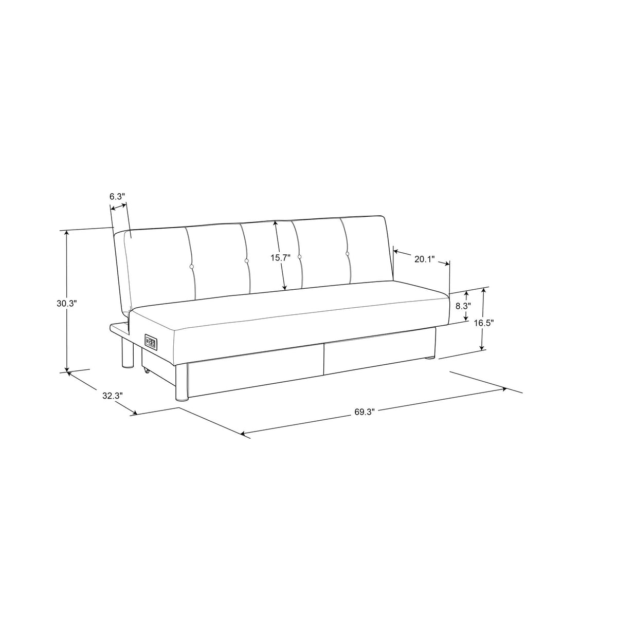 Serta Windsor Futon with Storage and Power, Gray Fabric
