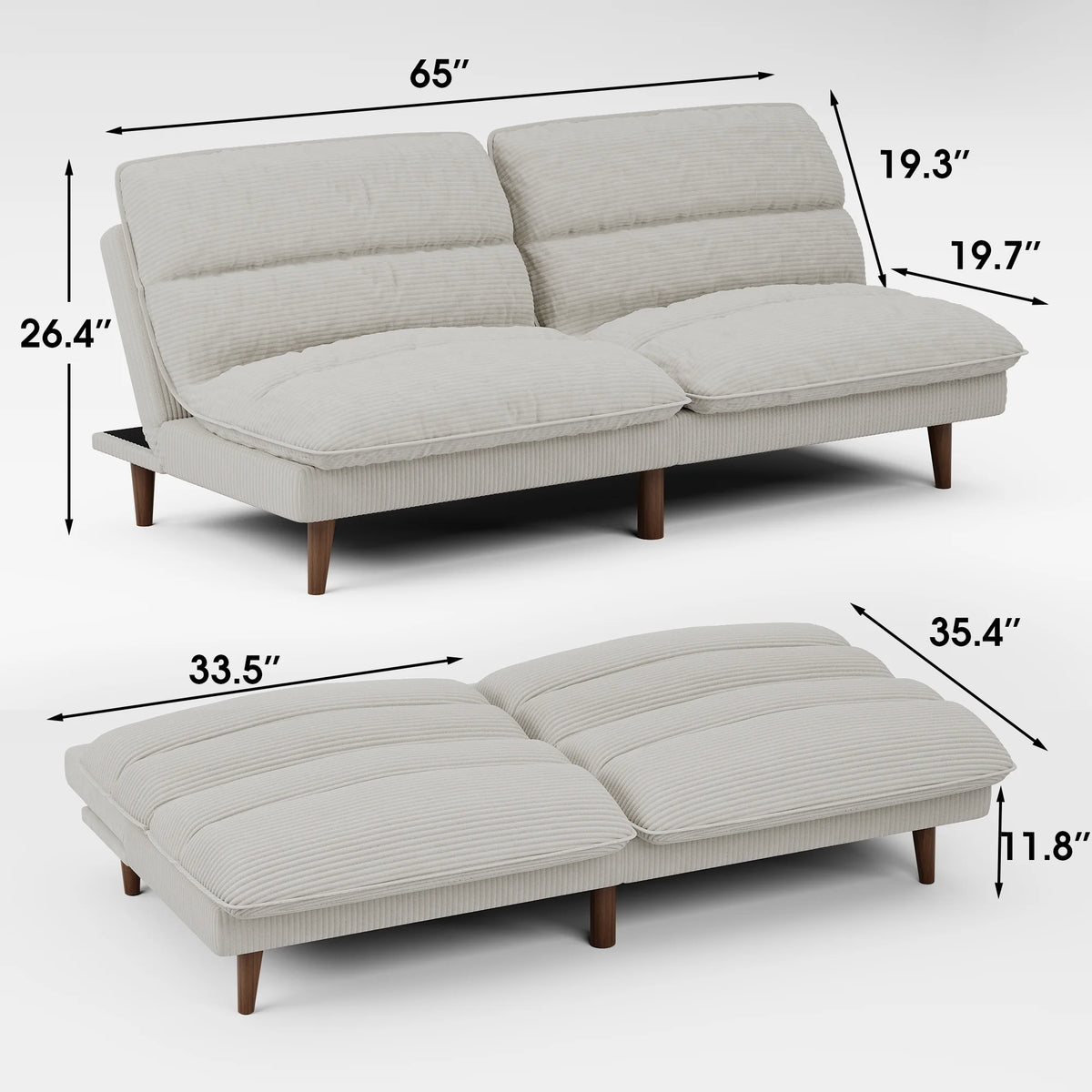 Homall Futon sofa, Two Seat Adjustable Sofa, Corduroy Fabric, Upholstered Sofa, Sofa Changeable into Bed, Leisure Reading and Games, Green