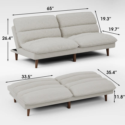 Homall Futon sofa, Two Seat Adjustable Sofa, Corduroy Fabric, Upholstered Sofa, Sofa Changeable into Bed, Leisure Reading and Games, Green
