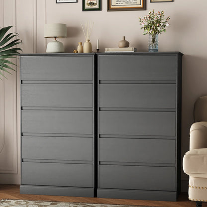 2 PCS  Dresser for Bedroom, 5 Drawer Dresser Black Chest of Drawers for Living Room Dressing Room Entryway -2PCS