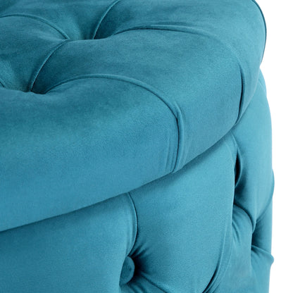 WestinTrends Wordford Round Velvet Tufted Storage Ottoman, Velvet Navy Blue