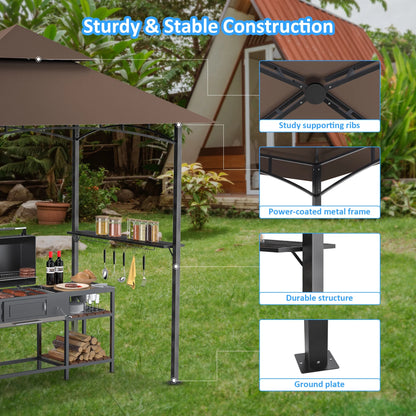GVDV 8'x 5' Grill Gazebo Canopy, Outdoor BBQ Gazebo Shelter with 2 Side Shelves & Double-Tiered Top