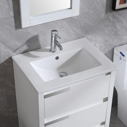 Walsport 24" Luxurious Bathroom Vanity with Ceramic Sink and Countertop and Mirror and Faucet,Double Door Stand Floor Cabinet Bathroom Storage Vanity with Pop Up Drain,White