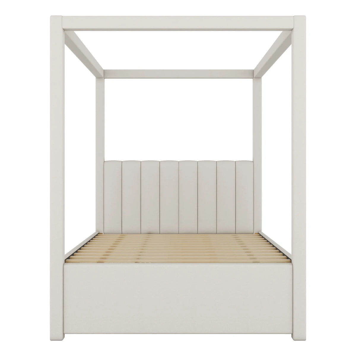 EUROCO Upholstered Full Size Canopy Bed Frame with Trundle Bed and 3 Drawers, Platform Bed with Headboard for Kids Teens Adults, Beige