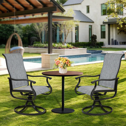 Patio Swivel Chairs Set of 2, Outdoor High Back Rocker Dining Chairs with All-Weather Textilene Mesh and Metal Frame, Comfortable Swivel Chairs for Patio, Garden, Deck, and Backyard (Beige)