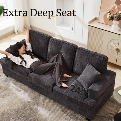 Korser 89" Chenille Sofa 3 Seater Couch with Extra Upholstered Deep Seats for Living Room,Removable Cover,Beige
