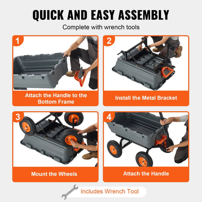 KFFKFF Garden Dump Cart, 35.8x19.5x8.2 in Dump Truck Cart, Max. 600lbs Load Capacity, 10in Rubber Tire, 180�� Adjustable Handle