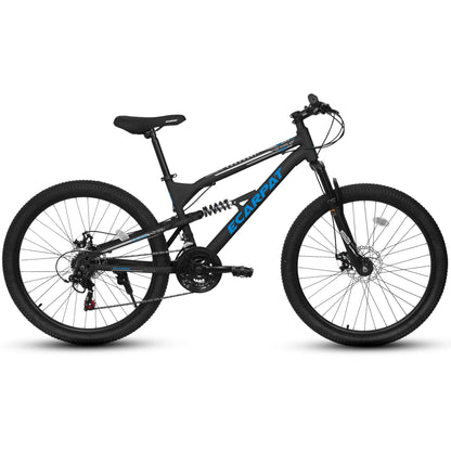 26 Inch Mountain Bike, Dual Full Suspension 21-Speed Disc Brakes Thumb Shifter, Carbon Steel Frame Mountain Bike, Mens Womens Trail Commuter City Bicycles