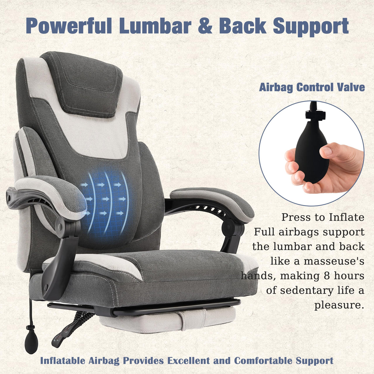 JONPONY Big and Tall Office Chair 400lbs, Executive Reclining Office Chairs with Footrest, High Back Home Office Chair Thick Padded Armrests, Ergonomic Adjustable Lumbar Support, PinkWhite