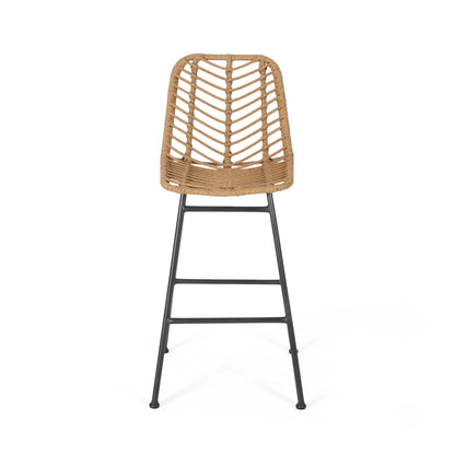 Dimitri Outdoor Wicker Barstools, Set of 2, Light Brown and Black