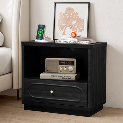 YOCWO 3 Drawer Nightstand, Classic Chest of Drawers with Arc Edge, Walnut