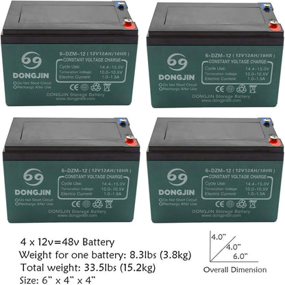 4PCS 6-DZM-12 12V 12AH Rechargeable Battery for Electric Bike Scooter Go Kart 6"(L) x 4"(W) x 4"(H)