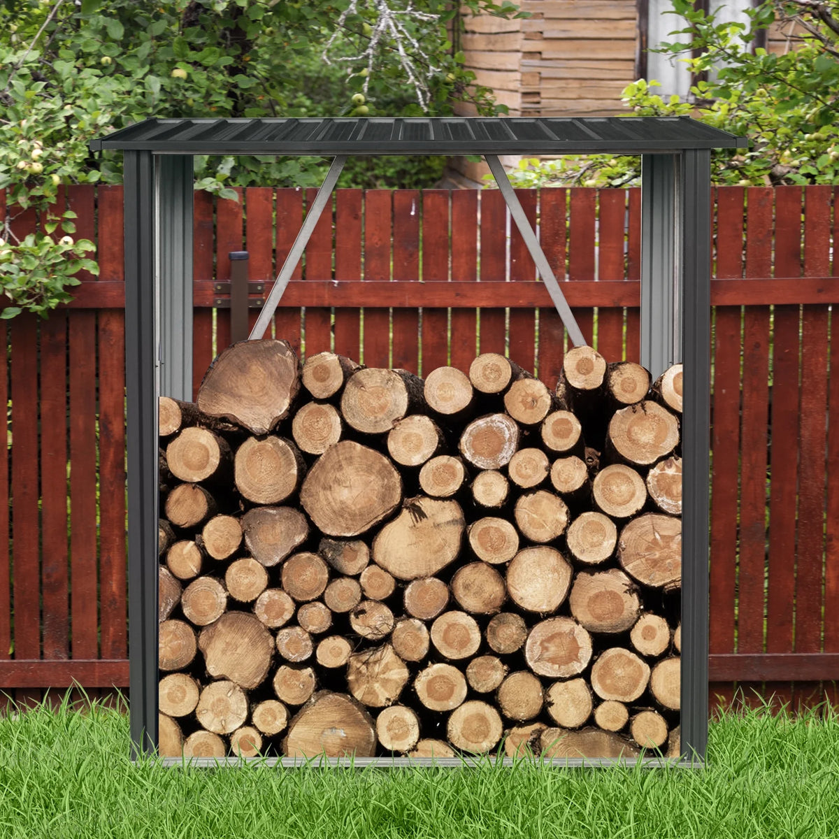 Aukfa Meta Firewood Rack Stand,Wood Pile Storage Stacker Organizer for Outdoor Indoor, Black