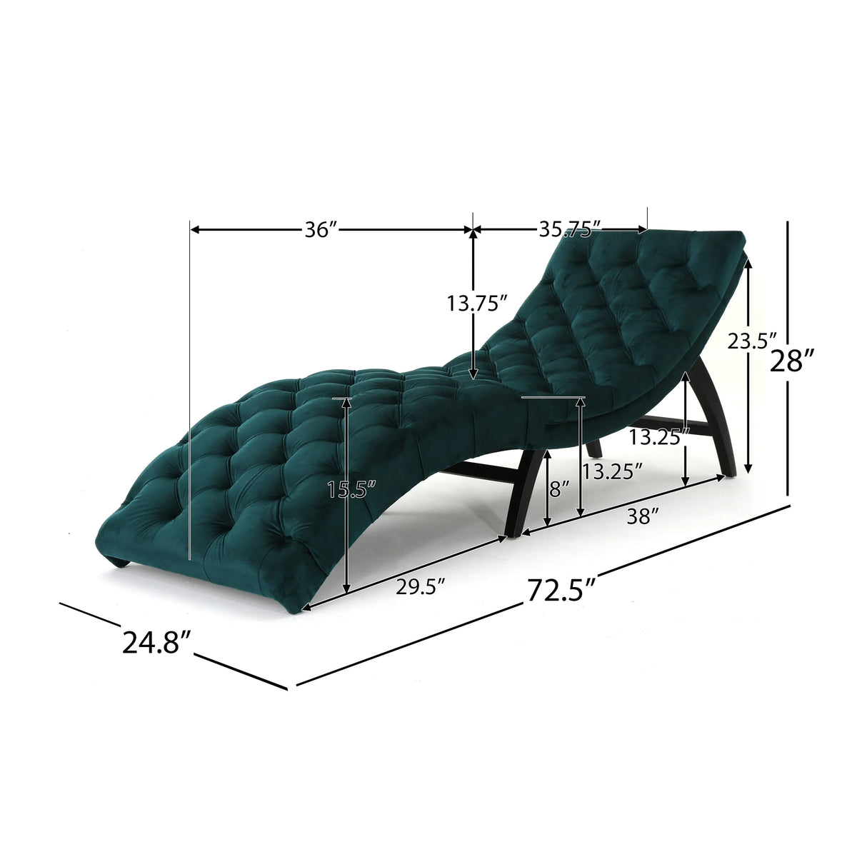 Noble House Wade Indoor Velvet Button Tufted Chaise Lounge, Teal, Dark Brown