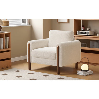 Oversized Accent Chair, Upholstered Living Room Chairs Single Sofa Chair with Walnut Legs, Curved handrail, Green