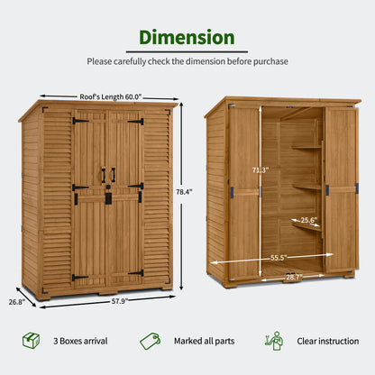 MCombo Large Outdoor Storage Shed with 6 Shelves, Outside Tool Wooden Storage Cabinet, 1738