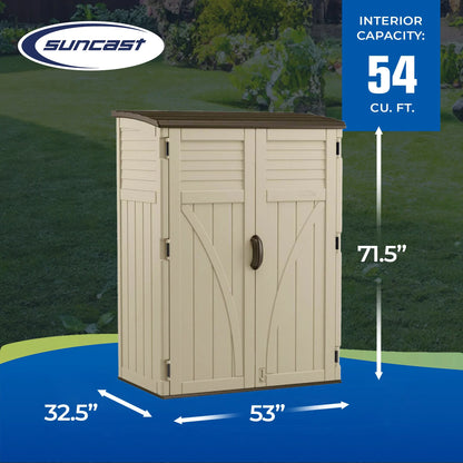 Suncast Large Vertical Shed for Storing Oudoor Tools, & Equipment, Sand