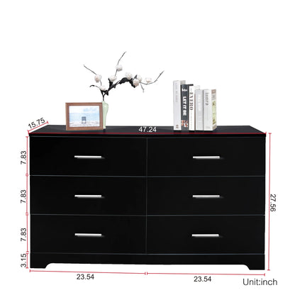 Ktaxon Bedroom Dresser with 6 Drawers, Wooden Double Dresser for Entryway, Wide Storage Cabinet for Living Room, Black