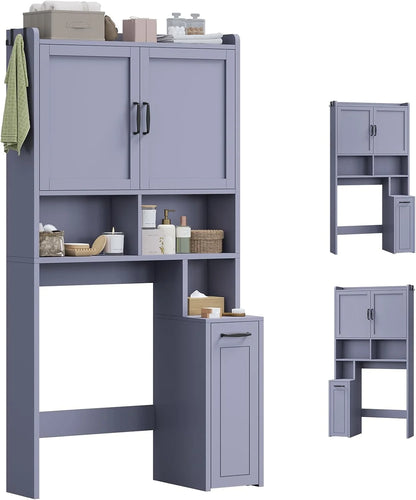 Frhnenha Over The Toilet Storage Cabinet with Pulley, Bathroom Storage Cabinet, with Adjustable Shelf and Open Shelf for Bathroom, Restroom, Laundry, White