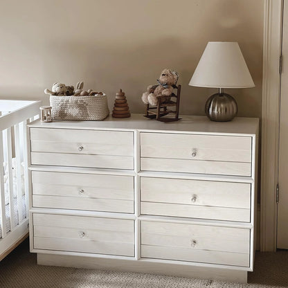 Heynemo Beige 6 Drawer Dresser, Fluted Modern Wood Chest
