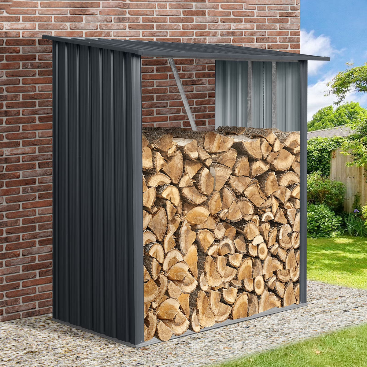 Aukfa Meta Firewood Rack Stand,Wood Pile Storage Stacker Organizer for Outdoor Indoor, Black